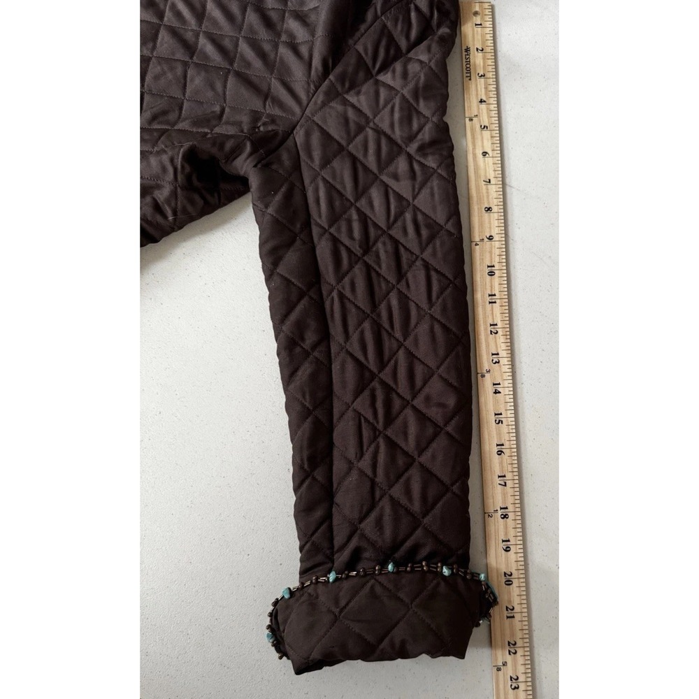 Silkland Quilted Beaded Jacket Brown Turquoise Western Boho Goblincore Artisan‎ - Picture 15 of 16
